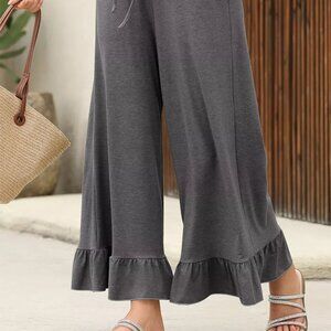 Ruffled Wide Leg Pull On‎ High Waist Pants with Pockets
